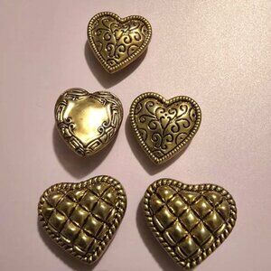 Vintage Gold-tone Heart Shaped Button covers, lot of 5